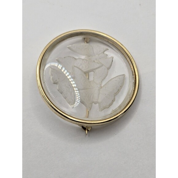 Vintage Reverse Carved Crystal Butterfly Brooch - Picture 2 of 11